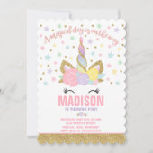 Rainbow Unicorn Birthday Invitation Pink Gold Einladung (Vorderseite)