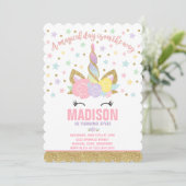 Rainbow Unicorn Birthday Invitation Pink Gold Einladung (Stehend Vorderseite)