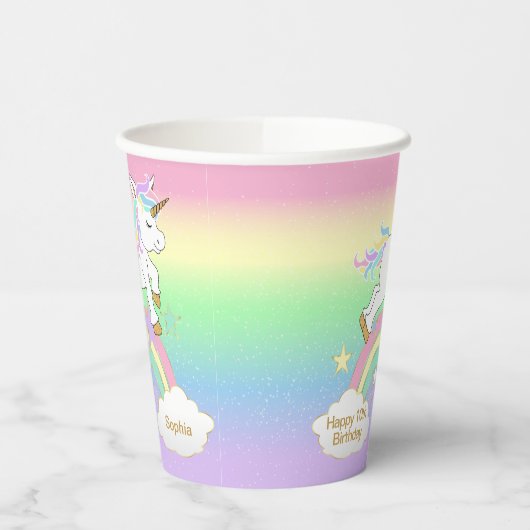 Rainbow Unicorn Birthday Pappbecher (Links)