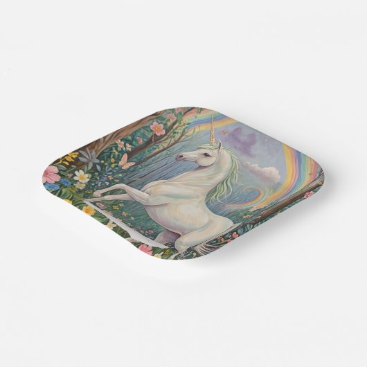 Rainbow Unicorn Birthday Pappteller (Gewinkelt)