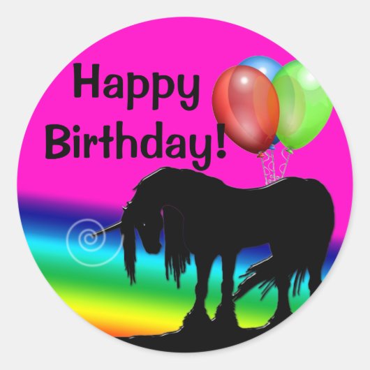 Rainbow Unicorn Birthday Runder Aufkleber (Vorderseite)