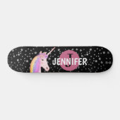 Rainbow Unicorn Black Pink Monogram Personalisiert Skateboard (Horizontal)