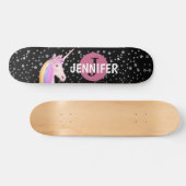Rainbow Unicorn Black Pink Monogram Personalisiert Skateboard (Horizontal)