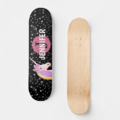 Rainbow Unicorn Black Pink Monogram Personalisiert Skateboard (Vorderseite)