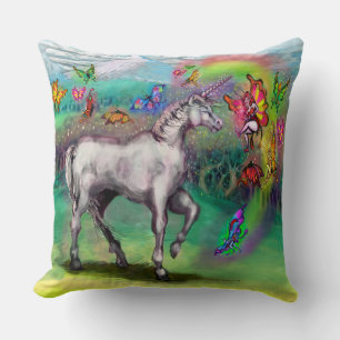 Rainbow Unicorn Butterfett Feen Throw Kissen