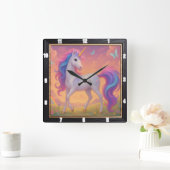 Rainbow Unicorn Butterfly Garden Quadratische Wanduhr (Zuhause)