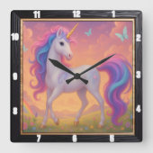 Rainbow Unicorn Butterfly Garden Quadratische Wanduhr (Vorderseite)
