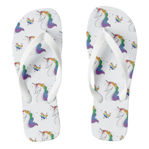 Rainbow Unicorn & Butterfly Muster Cool Badesandalen