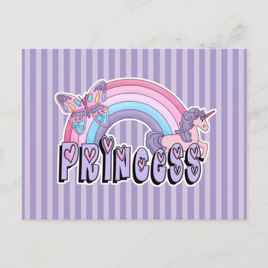 Rainbow Unicorn Butterfly Princess Design Postkarte (Vorderseite)
