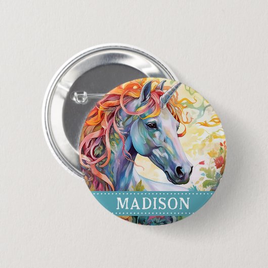 Rainbow Unicorn Button Button mit Individuelle Nam (Vorne & Hinten)