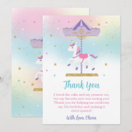 Rainbow Unicorn Carousel 1. Geburtstag Gold Glitze Dankeskarte