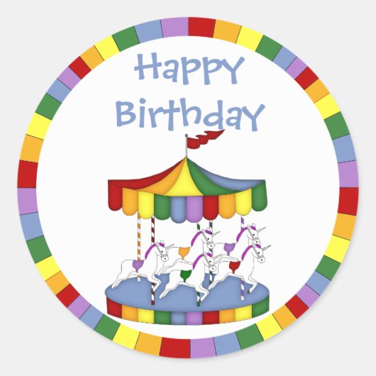 Rainbow Unicorn Carousel Birthday Runder Aufkleber (Vorderseite)