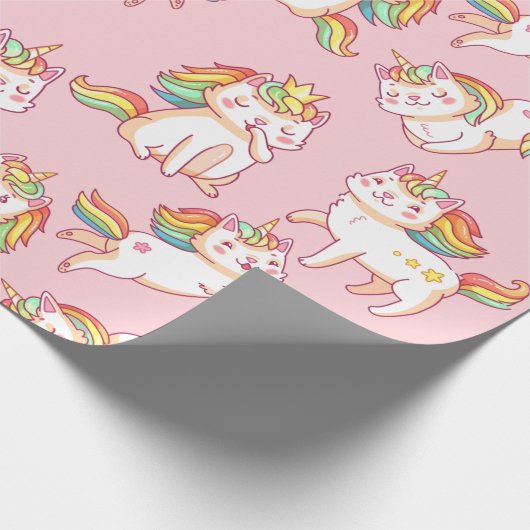 Rainbow Unicorn Cat Wrapping Paper Geschenkpapier (Ecke)