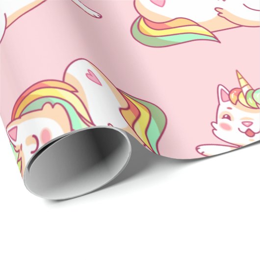 Rainbow Unicorn Cat Wrapping Paper Geschenkpapier (Rolleneckpunkt)