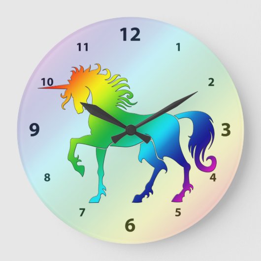 Rainbow Unicorn Clock Große Wanduhr (Vorderseite)
