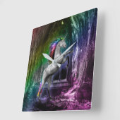 Rainbow Unicorn Clock Quadratische Wanduhr (Winkel)