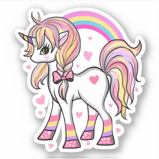 Rainbow Unicorn Custom-Cut Vinyl Sticker (Vorderseite)