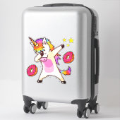 Rainbow Unicorn Dab Dance Pink Iced Donut Party Aufkleber (Koffer)