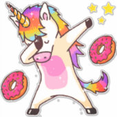 Rainbow Unicorn Dab Dance Pink Iced Donut Party Aufkleber (Vorderseite)