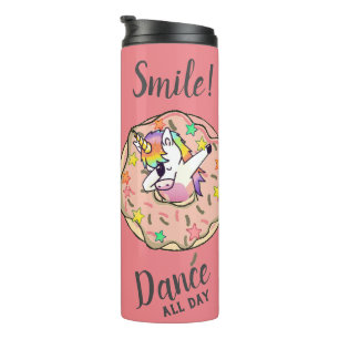 Rainbow Unicorn Dab Dance Pose Peach Pink Donut Thermosbecher