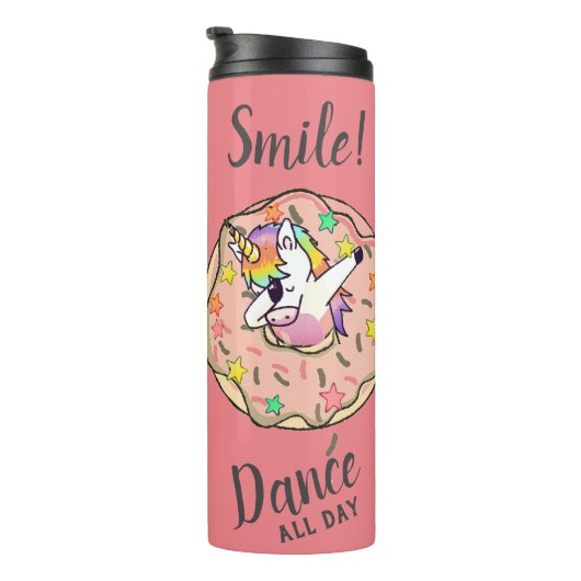 Rainbow Unicorn Dab Dance Pose Peach Pink Donut Thermosbecher (Nach rechts gedreht)