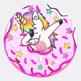 Rainbow Unicorn Dab Dance Pose Pink Iced Donut Runder Aufkleber