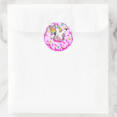 Rainbow Unicorn Dab Dance Pose Pink Iced Donut Runder Aufkleber (Tasche)