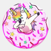 Rainbow Unicorn Dab Dance Pose Pink Iced Donut Runder Aufkleber (Vorderseite)