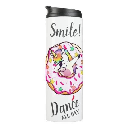 Rainbow Unicorn Dab Dance Pose Rosa Donut Thermal Thermosbecher (Nach rechts gedreht)