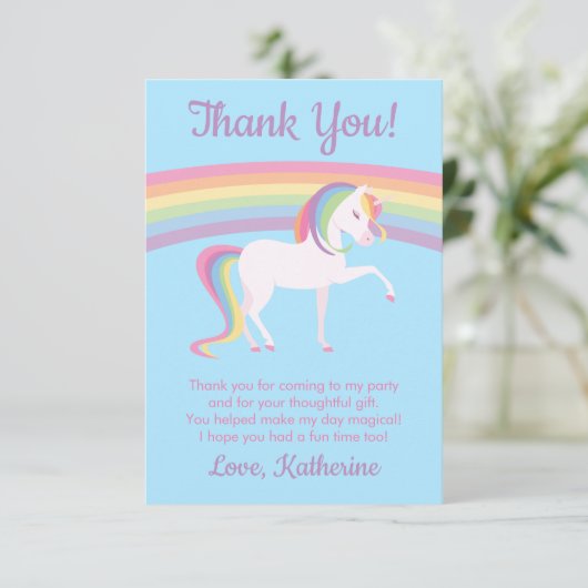 Rainbow Unicorn Dankeskarte (Stehend Vorderseite)