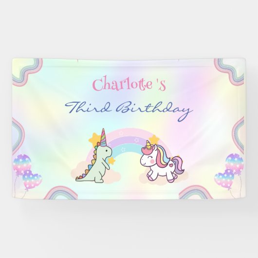 Rainbow Unicorn & Dinosaur Friends Birthday Party Banner (Horizontal)