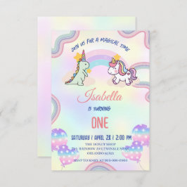 Rainbow Unicorn & Dinosaur Friends Birthday Party Dankeskarte