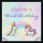 Rainbow Unicorn & Dinosaur Friends Birthday Party Poster<br><div class="desc">Rainbow Unicorn & Dinosaur Friends Birthday Party</div>