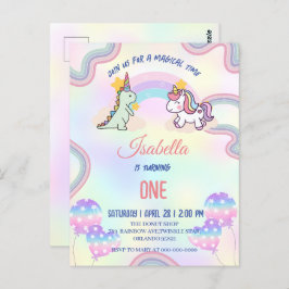 Rainbow Unicorn & Dinosaur Friends Birthday Party Postkarte