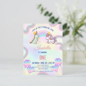 Rainbow Unicorn & Dinosaur Friends Birthday Party Postkarte (Stehend Vorderseite)