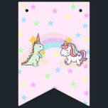 Rainbow Unicorn & Dinosaur Friends Birthday Party Wimpelkette<br><div class="desc">Rainbow Unicorn & Dinosaur Friends Birthday Party</div>
