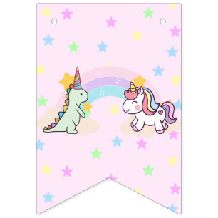 Rainbow Unicorn & Dinosaur Friends Birthday Party Wimpelkette