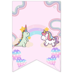 Rainbow Unicorn & Dinosaur Friends Birthday Party Wimpelkette