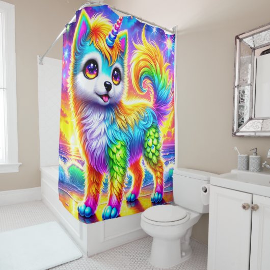 Rainbow Unicorn Dog Duschvorhang (Beispiel)