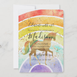 Rainbow Unicorn Dream Gold Confetti Geburtstag Einladung
