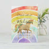 Rainbow Unicorn Dream Gold Confetti Geburtstag Einladung (Stehend Vorderseite)