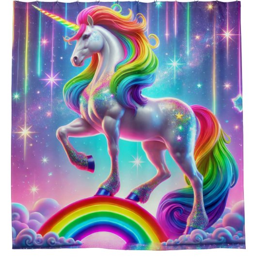 Rainbow Unicorn Duschvorhang (Vorderseite)