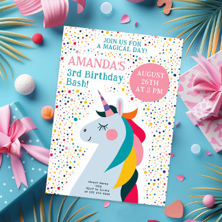 Rainbow Unicorn Editable Birthday Design Einladung