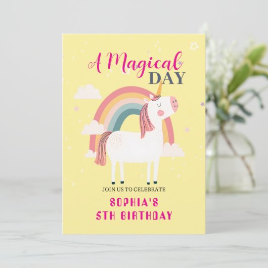Rainbow Unicorn Einladung (Stehend Vorderseite)