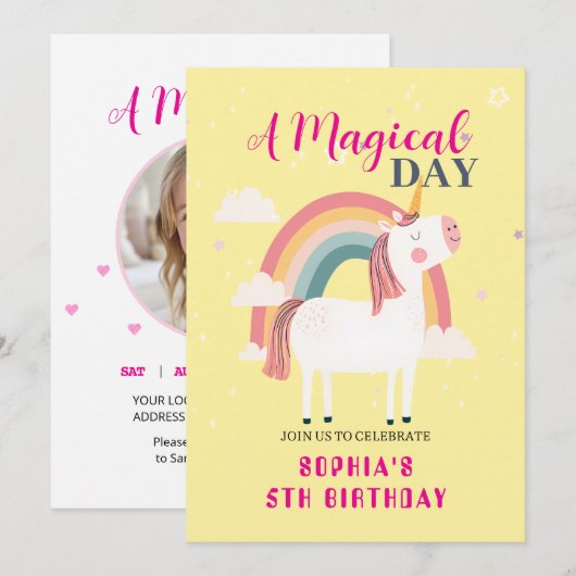 Rainbow Unicorn Einladung (Vorne/Hinten)