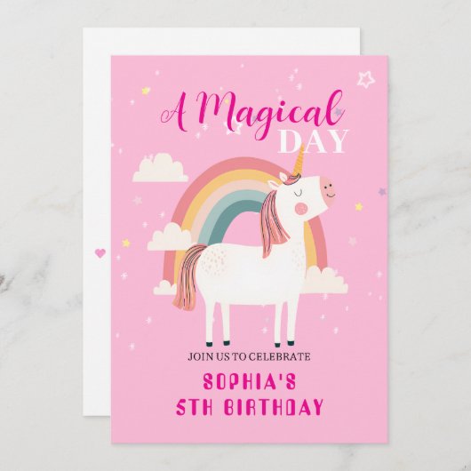 Rainbow Unicorn Einladung (Vorne/Hinten)