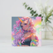 Rainbow Unicorn Einladung (Stehend Vorderseite)