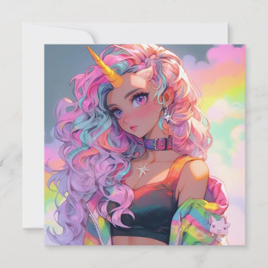 Rainbow Unicorn Einladung (Vorderseite)