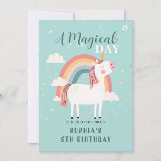 Rainbow Unicorn Einladung (Vorderseite)