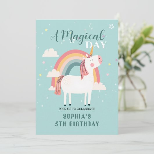Rainbow Unicorn Einladung (Stehend Vorderseite)